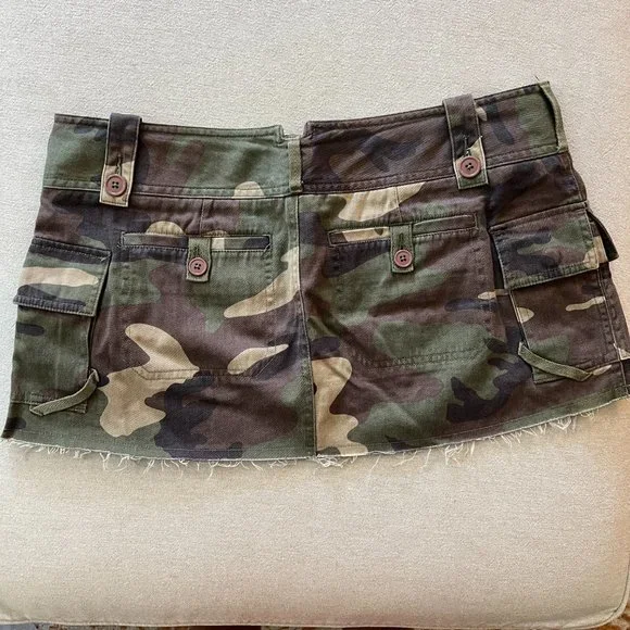 *RARE* EUC Moda International Camo Cargo Mini Skirt Sz 12 Green Brown - Picture 8 of 10